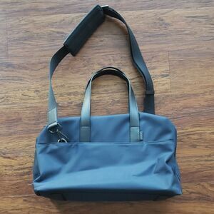 AWAY Navy Blue Chic Trendy Edgy Functional Leather Trim Travel Duffle 16X10 Bag